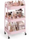 Booklov 3 Tier Pink Utility Rolling Cart