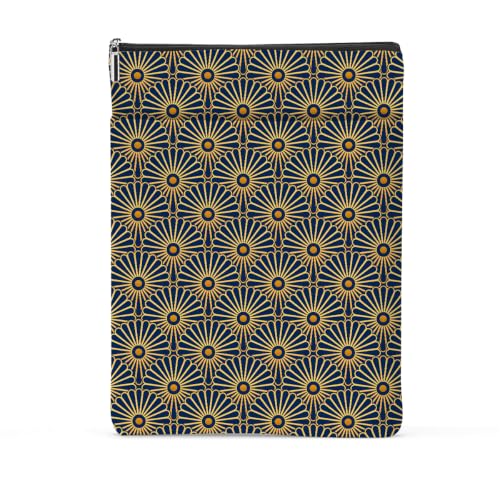 Book Lovers Gifts Book Sleeve, Navy Blue Gold Art Geometric Pattern Waterproof Book Pouch Protector with Front Pocket BookCover Case for Women Girl Readers Librarian Birthday Christmas Bookish Gifts