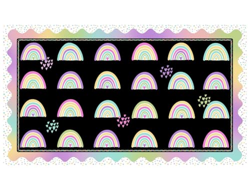 Booooom Jackson Pastel Black Classroom Rug 7'6" x 13'1" for 24 Kids - Calming Corner Carpet with 24 Hearts & Rainbow Arches, Non-Slip Area Rug for Preschool Kindergarten, Soft Kidcore Circle Time Mat