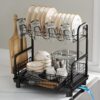 BOOSINY 2 Tier Black Dish Drying Rack and Drainboard with Utensil Holder