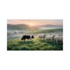 Border Collie Herding Sheep at Dawn Oil Painting, Custom Handmade Canvas, Pastoral Farmland Wall Art - Rolled Canvas - 39x70 in / 100x179cm