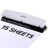 Bostitch 3-Hole Punch, 15 Sheet Capacity, Heavy Duty All-Metal Paper Punch, Non-Slip Base, Easy-Empty Chip Tray, 9/32" Holes, Fits Standard 3 Ring Binders, Office, School & Home, White