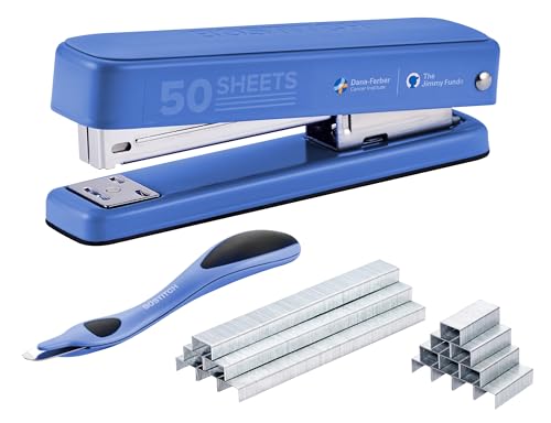 Bostitch Titan Heavy Duty Metal Stapler, 50 Sheet Capacity with 1250 Staples and Ergonomic Staple Remover, Jam Free Stapling, Full Strip Stapler for Desk, Office and Classroom, Blue