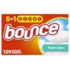 Bounce Fabric Softener Sheets, Fresh Linen Scent, 120 Count (Pack of 6)