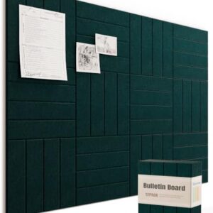 Bounmer Large Cork Board Alternative 48“ x 36”, 12-Pack Felt Bulletin Board Tiles with 60 Safe Removable Adhesive Tabs & 30 Pushpins, Cork Boards for Office Walls Decor (Pine Green)