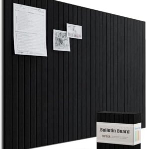 Bounmer Large Cork Board Alternative 48“ x 36”, 12-Pack Felt Bulletin Board Tiles with 60 Safe Removable Adhesive Tabs & 30 Pushpins, Cork Boards for Office Walls Decor (Black)