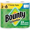 Bounty Paper Towels Quick Size, White, 2 Family Triple Rolls : 6+ Regular Rolls (Pack of 6)