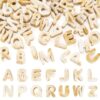 Boutigem 50Pcs Beige Letter Acrylic Beads with Big Horizontal Holes