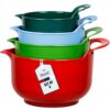 BoxedHome 4 Pack Nesting Mixing Bowl Christmas Set with Pour Spout and Handle, BPA free Microwave & Dishwasher Safe(Christmas colours, 4 Pack with Handle)