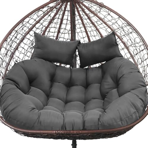 boyspringg Outdoor Double Egg Chair Cushion Replacement Waterproof Thickened Cotton Hanging Basket Egg Chair Cushion 55x35 Inch Universal Fit for Patio Wicker Swing Chair (Grey) (Cushion ONLY)