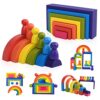 BOZE SUPOD Wooden Toys, Montessori Toys for Kids 3 4 5 6+Years Old Boys Girls Rainbow Stacking Blocks Set Preschool Activites Educational Toy Gifts for Toddler-19PCS