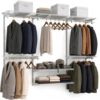BRACER Steel Wall Mounted Closet Organizer with Hanging Rods and Shelves | Space Saver Custom Closet System | Metal Storage Organizer | for Bedroom and Hallway, White