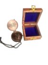 Brass Pocket Compass with Chain & Wooden Box Vintage Compass
