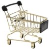 BreezeTrading Mini Shopping Cart Kids Trolley Toy Metal Shopping Pretend Play Toy with Compact Practical Build for Holding Pens Cards and Phone Suitable for, Golden, Size(LxWxH): 11.5 x 8.5 x 12 cm