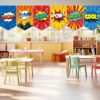 Breling 6 Pcs Classroom Valance Curtains, 36 x 24 in,Comics Style