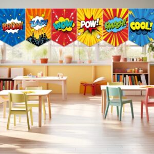 Breling 6 Pcs Classroom Valance Curtains, 36 x 24 in,Comics Style