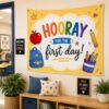 Bright Yellow Hooray First Day Kindergarten Classroom Tapestry