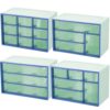 Briwooody 4 Pcs Mini Desktop Drawer Storage Plastic Desktop Craft Storage Box 3 4 6 9 Compartment Office Organizer Boxes for School Teacher Home Jewelry Stationery Makeup(Green)