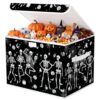 Briwooody Halloween Storage Bin with Lid and Carrying Handle Halloween Skull Foldable Storage Box Large Gothic Black Skeleton Decorative Collapsible Container Basket for Closet Home Bedroom Gift