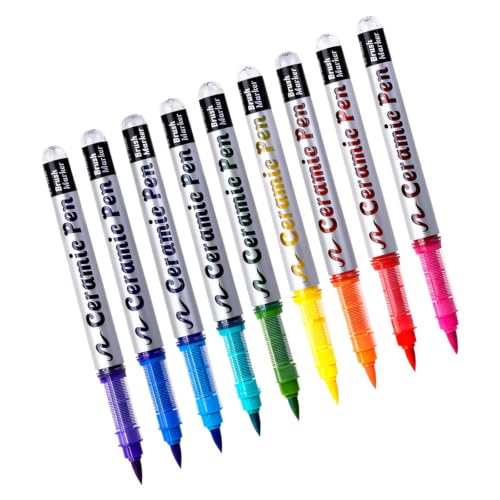 Brush Tip Ceramic Markers, 12 Shade Paint Pen Collection for Pottery Design, Window Glass Drawing, Acrylic Art, Direct Format Ceramic Paint Markers Brush Tip Pottery Painting Glass Acrylic