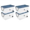 BSFHKLA 2‑Pack Extra‑Large Wheeled Rugged Storage Bin, 160 Quart Clear Plastic Container With Latching Lid And Pull Handle, Blue Latches, Rolling Stackable Totes For Garage, Basement And Attic