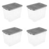 BSFHKLA 4‑Pack Extra‑Large Stackable Storage Bin, 108 Quart Clear Plastic Container With Latch Lid, Dark‑Gray, Modular Organizer Totes For Garage, Basement And Household Organization(4Pack)