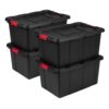 BSFHKLA 4‑Pack Large Industrial Storage Bin, 27 Gallon Durable Plastic Tote With Latching Lid And Integrated Handles, Black, Stackable Utility Container For Garage, Basement And Jobsite
