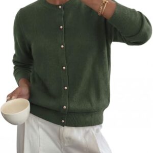 BTFBM Button Cardigan Sweaters for Women Fall Clothes 2026,Army Green,S