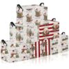 Bucherry 6 Pack Christmas Storage Bin with Handles Collapsible Christmas Gifts Baskets Red and White Box Holiday Decor Foldable Canvas Storage Cube for Bedroom Home Shelves Clothes
