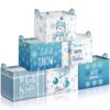 Bucherry 6 Pack Winter Storage Bin with Handles Collapsible Snowflake Baskets Gifts Blue Snowman Box Holiday Decor Foldable Canvas Storage Cube for Bedroom Home Living Room Shelves Clothes