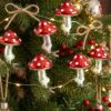 Bucherry 6 Pcs Christmas Mushroom Ornaments Glass Red White Clip on Woodland Decoration for Christmas Tree Wreath Garland Mantel Window Tabletop Xmas Clip