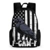 Bulcli F-Caw-F Black Raven Crow USA Flag Backpack 16.1X12.6X6.7in