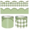 Bulletin Board Borders, Green Checkered & Solid Border Trim, Classroom School Chalkboard Wall Door Window Decorations, 2 Rolls 100ft