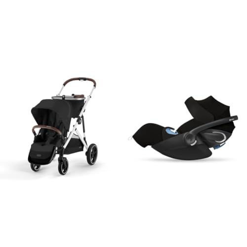 Bundle of Cybex Gazelle S All-in-One Toddler and Baby Stroller with Over 20 Modular Configurations, Moon Black, Silver Frame + CYBEX Cloud G Pro Comfort Extend Infant Car Seat - Moon Black