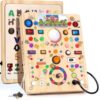 Busy Board with LED Light Switches, Montessori Toys for 1 2 3 Years Old, Toddlers Wooden Toy Sensory Activity Board, Travel Toys for 1+ Year Old Boy & Girl Birthday Gift (School 19 Switches)
