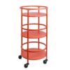BXCHCEYG 32 Inch 3-Tier Red Round Rolling Bar Storage Rack, Multi-Purpose Mobile Storage Utility Shelf With Lockable Casters And Guardrail For Kitchen Bathroom Laundry Room Office