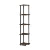 BXCHCEYG 5-Tier Multipurpose Corner Display Shelf, Dark Brown Grain & Black Freestanding Shelving Unit, Modern Vertical Storage Rack For Living Room Bedroom Office