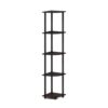 BXCHCEYG Modern 5-Tier Corner Bookshelf, Dark Walnut Freestanding Open Storage Shelving, Multi-Space Organizer Rack For Home Office Bedroom Living Room