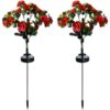 byepica 2 Pack Solar Flower Lights Outdoor, 27.6 in Rhododendron Flower Lights for Outside, 7 Head Silk Warm LED Decorative Light for Garden, Yard, Pathway, Patio, Lawn, Landscape Decor