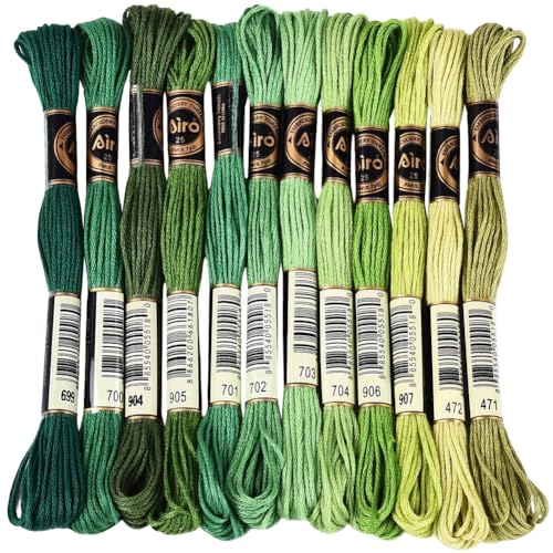 CABODYALS 105 Yards 12 Skeins Gradient 6 Strands Dark Green Variegated Embroidery Floss Thread Cross Stitch Friendship Bracelet Polyester String Threads Assorted Bulk Set for Hand Sewing Making Supply