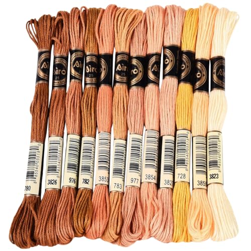 CABODYALS 105 Yards 12 Skeins Gradient 6 Strands Earth Color Friendship Bracelet Threads String Polyester Variegated Embroidery Floss Cross Stitch Thread Assorted Bulk for Hand Sewing Making Supply