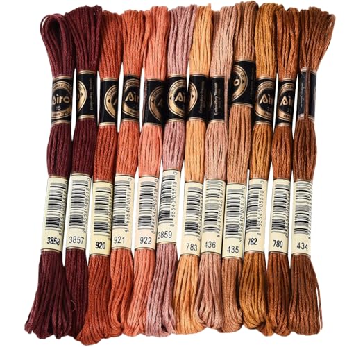 CABODYALS 12 Skeins 105 Yards 6 Ply Embroidery Floss Colorful String Variegated Thread Friendship Bracelets Cord Dark Goldenrod Set Cross Stitch Threads for Sewing Jewelry Needlecraft Knitting Crafts