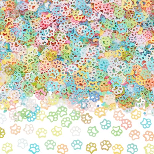 CABODYALS 16667Pcs 1 Box 6mm Mixed Colors Small Paw Puppy Print Glitter Flat Chunky Sequin Confetti Paillette Beads Colored Plastic Sequins for Jewelry Making Gift Manicure Party DIY Craft Supply