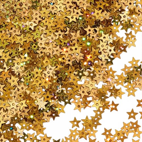 CABODYALS 1 Box 100G Gold Mini Plastic Glitter Star Sequin with Holes Hollow Bulk Sparkling Small Shining Stars Loose Flat Sequins Embellishment for Sewing Making Clothes Decoration DIY Crafts Supply