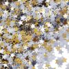 CABODYALS 1 Box 100G Silver Gold Glitter Plastic Small Stars Metallic Foil Sequins Hole Free Sparkling Mini Holographic Star Sequin Confetti Bulk Embellishment for Sewing Making Clothes Decoration