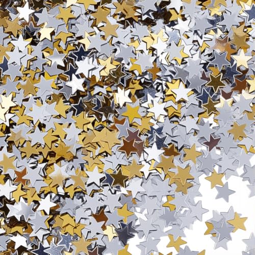 CABODYALS 1 Box 100G Silver Gold Glitter Plastic Small Stars Metallic Foil Sequins Hole Free Sparkling Mini Holographic Star Sequin Confetti Bulk Embellishment for Sewing Making Clothes Decoration