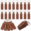 CABODYALS 25Pcs Camel Rectangle Wood Keychain Blanks with Imitation Leather Strap Metal Ring Unfinished Wooden Blank Keychains Tag Kit Bulk for Women Men Backpack Bag Accessories Diy Crafts Supply