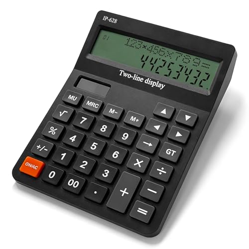 Calculators Desktop,Solar Desk Calculator with Large 2 Line Display, Basic Calculator with Big Button, 4 Function Calculator for Business, Students, Office Supplies (Black)