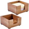 CALFOVERA 2PCS Walnut Wood Sticky Note Holder 3.7x3.7 Inch Note Dispenser Self Stick Memo Pad Cube Holder Wooden Desk Supplies Organizer Accessories for Office Home School