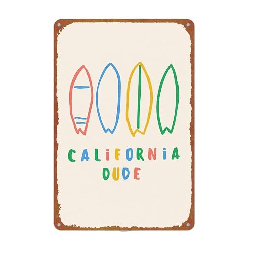 California Surfboard Dude Vintage Metal Sign Wall Decor 8x12 Inch